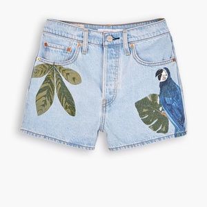 NWT Levi's × Farm Rio Bird of Paradise Parrot Ribcage Jean Shorts 27